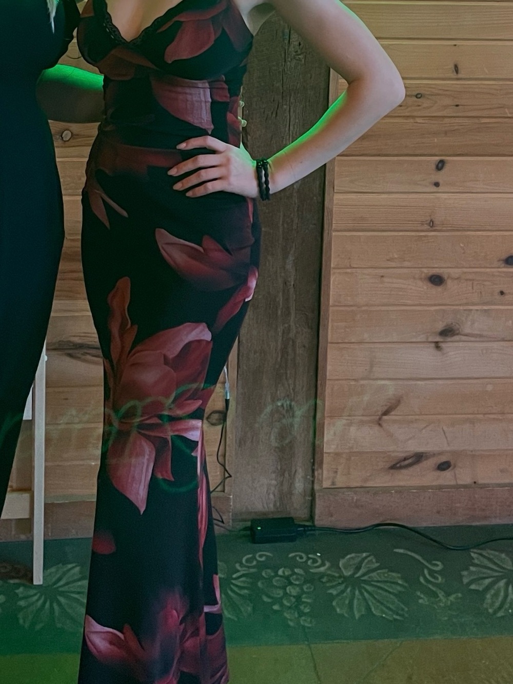 Windsor Black Maxi Dress with Large Red Floral Print - Like New - XS - Picture 3 of 6